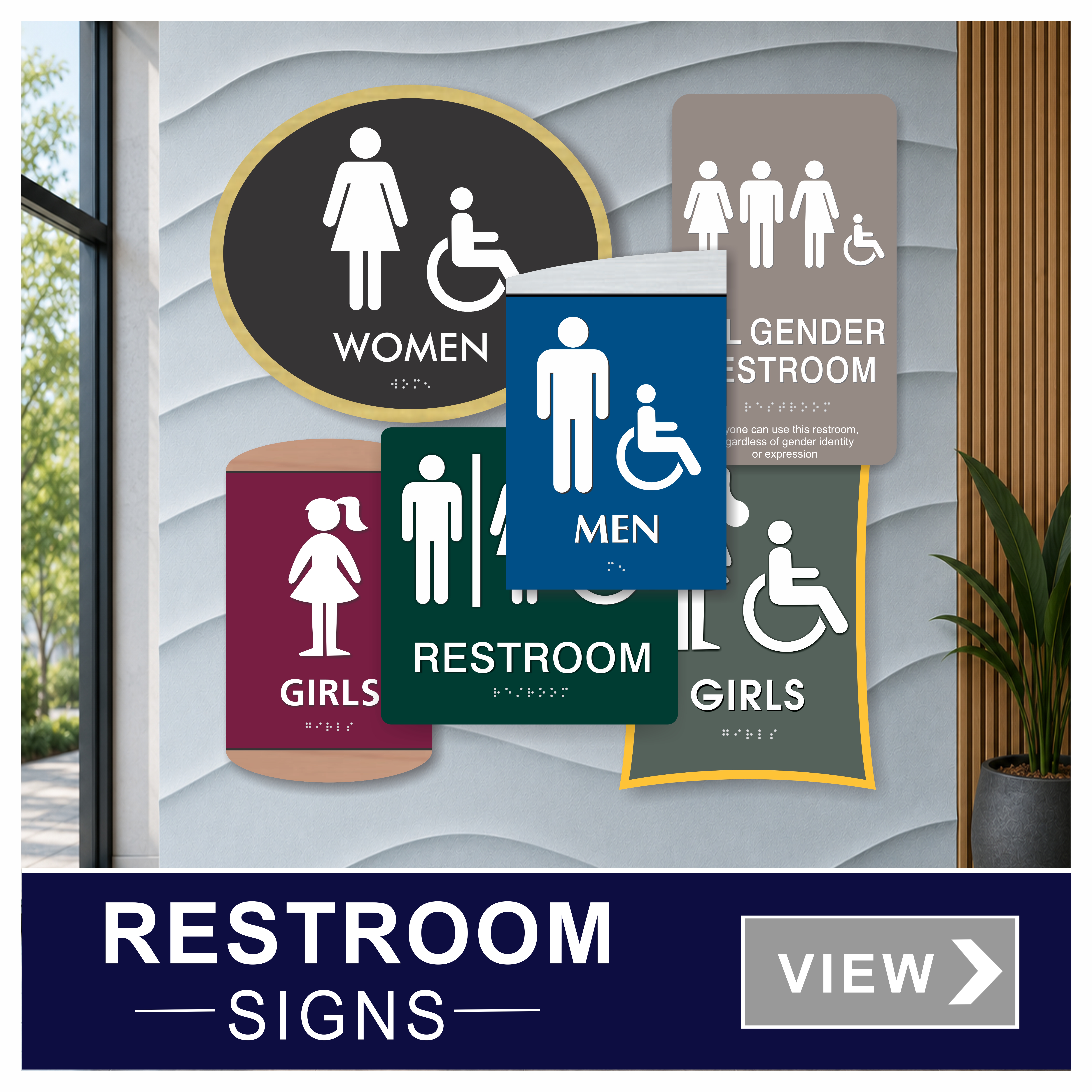 ADA compliant restroom signs in many unique designs